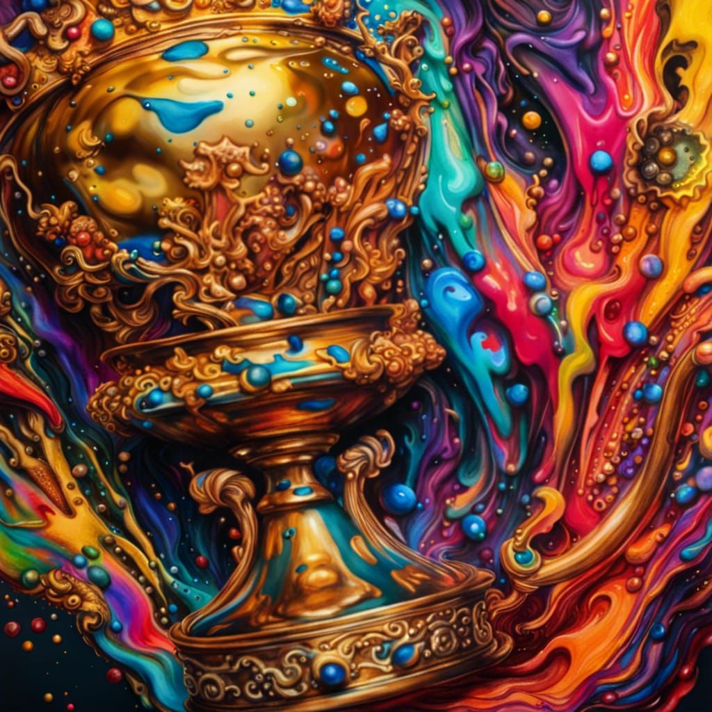 Psychedelic Trophy: Jewel-Encrusted Wealth in Dripping Ink