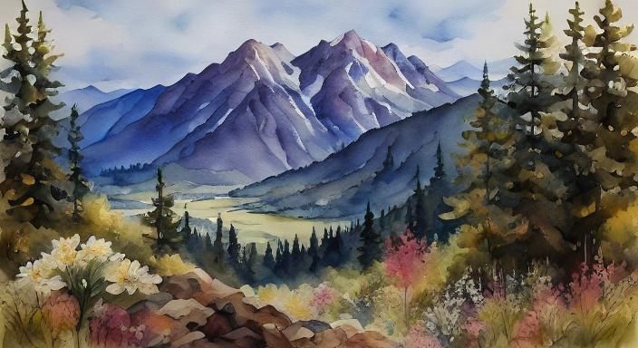 Delectable Mountains Pilgrims Progress in Watercolor Style