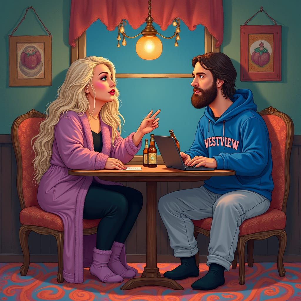 Whimsical Couple in Vibrant Bohemian Scene