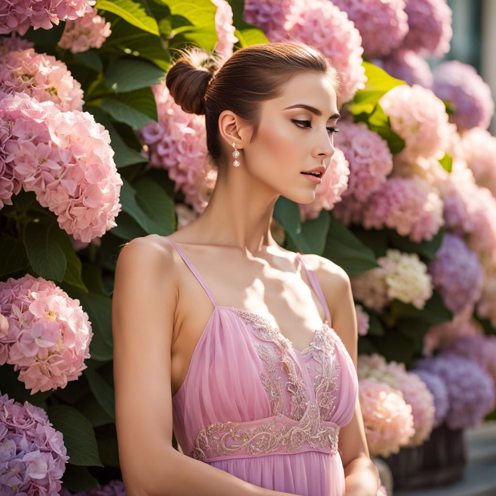 Ballet Dancer in Pink Dress at Flower Shop