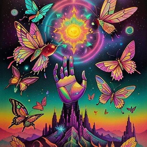 Psychedelic Swarm: Fairies Dance in Retro-Futuristic Art