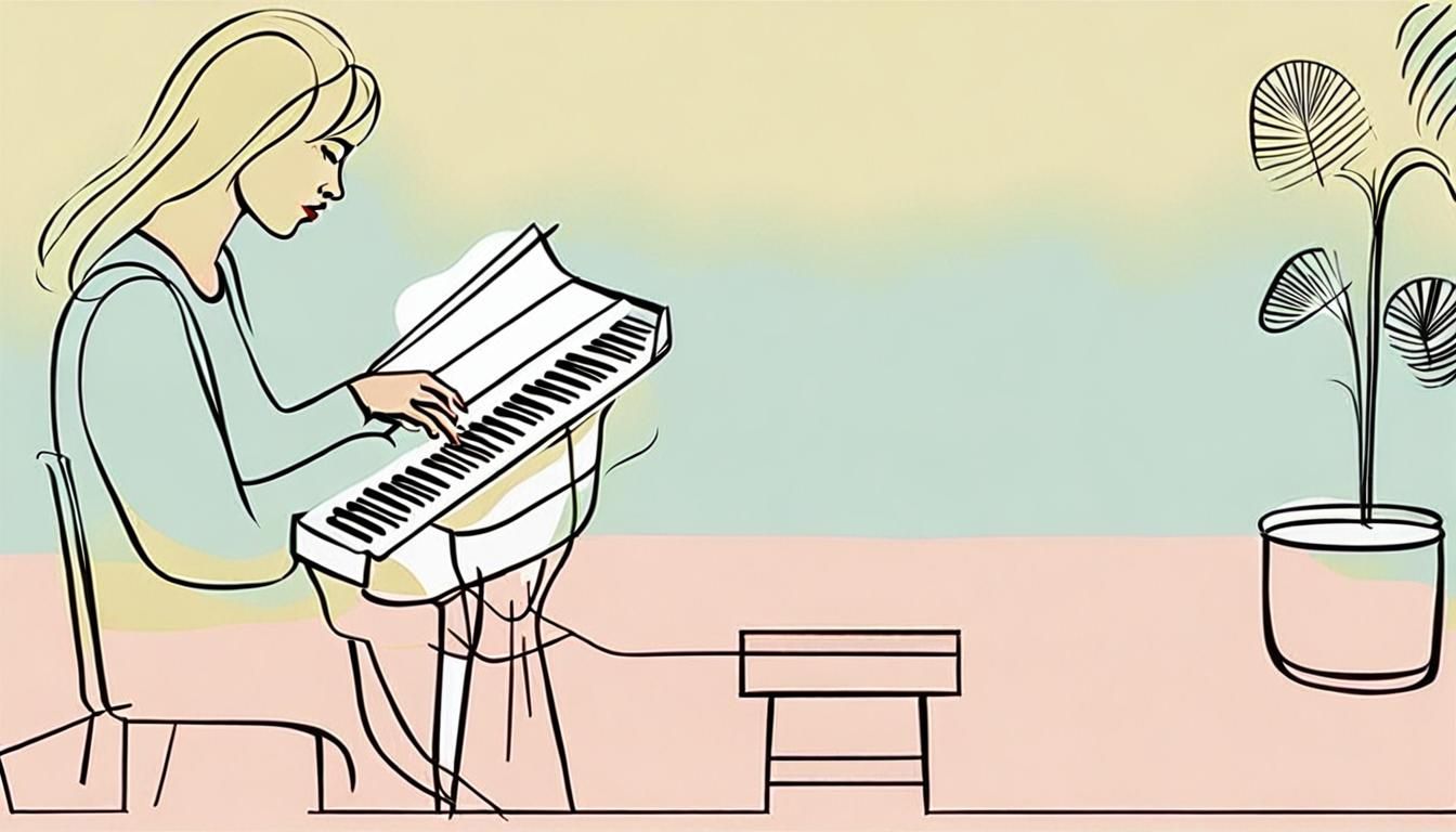 Elegant Single-Stroke Drawing of Pianist