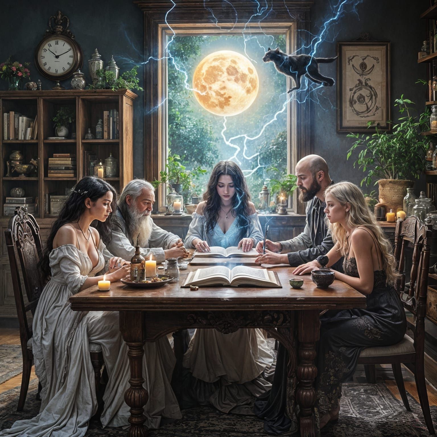 Mysterious Shamanic Gathering in Candlelit Room