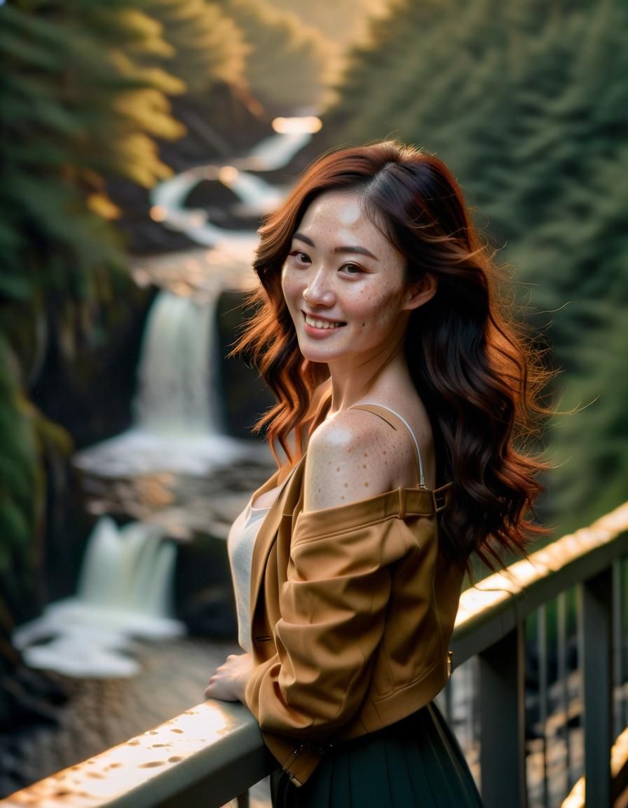 Renaissance Style Portrait of Woman by Waterfall