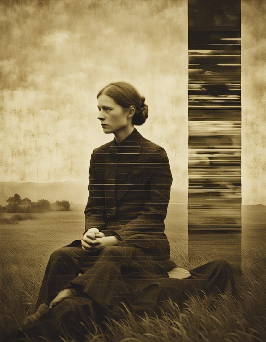 Glitchcore Pictorialism Portrait of Seated Woman