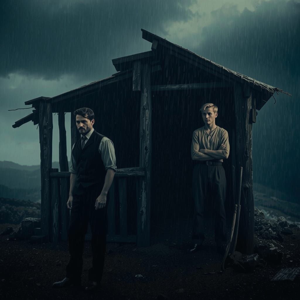 1920s Men in Rain, Pre-Raphaelite Style Photograph