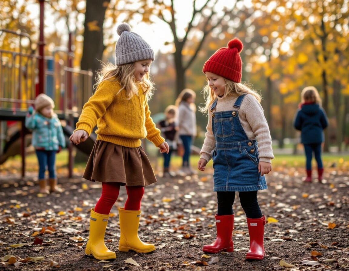 Autumn Playground Fun: Girls in Cozy Outfits