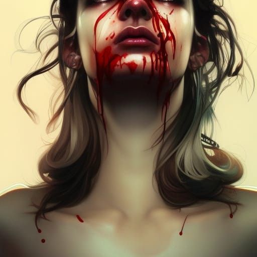 Scared Girl with Blood: Hyperdetailed Art Nouveau Portrait