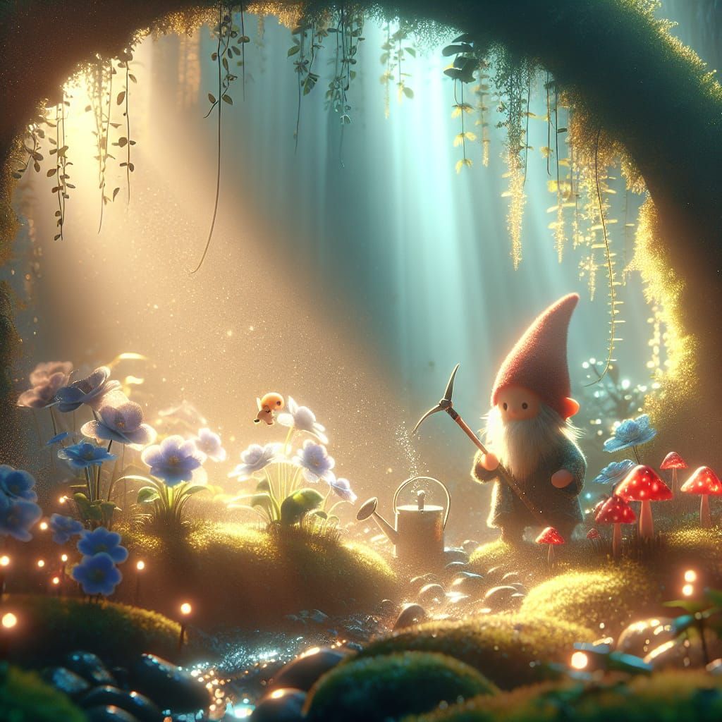 Ethereal Gnome Gardener in Watercolor Style