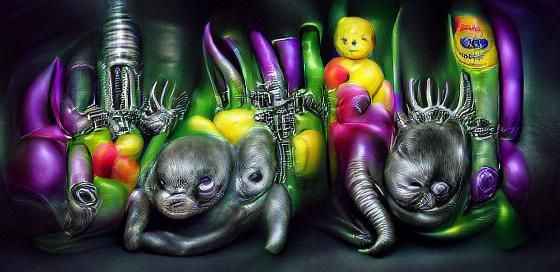 Surreal Teletubbies in Giger Style, Hyperrealistic