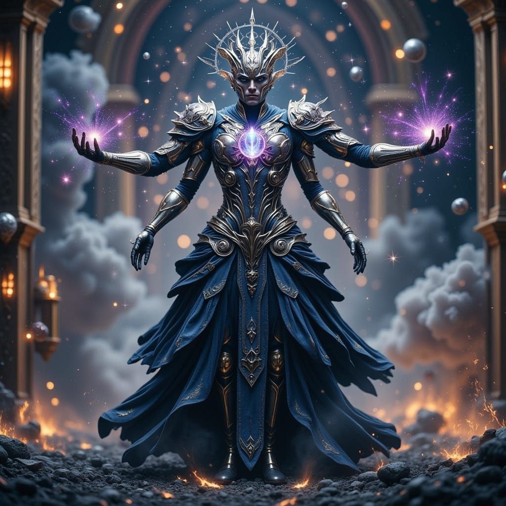 Celestial Being Forging Galaxies in Sci-Fi Style