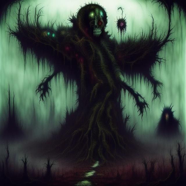 Wendigo in Eldritch Forest, in Style of Beksinski