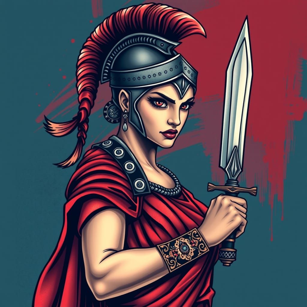 Spartan Warrior Goddess in Bold Tattoo Art