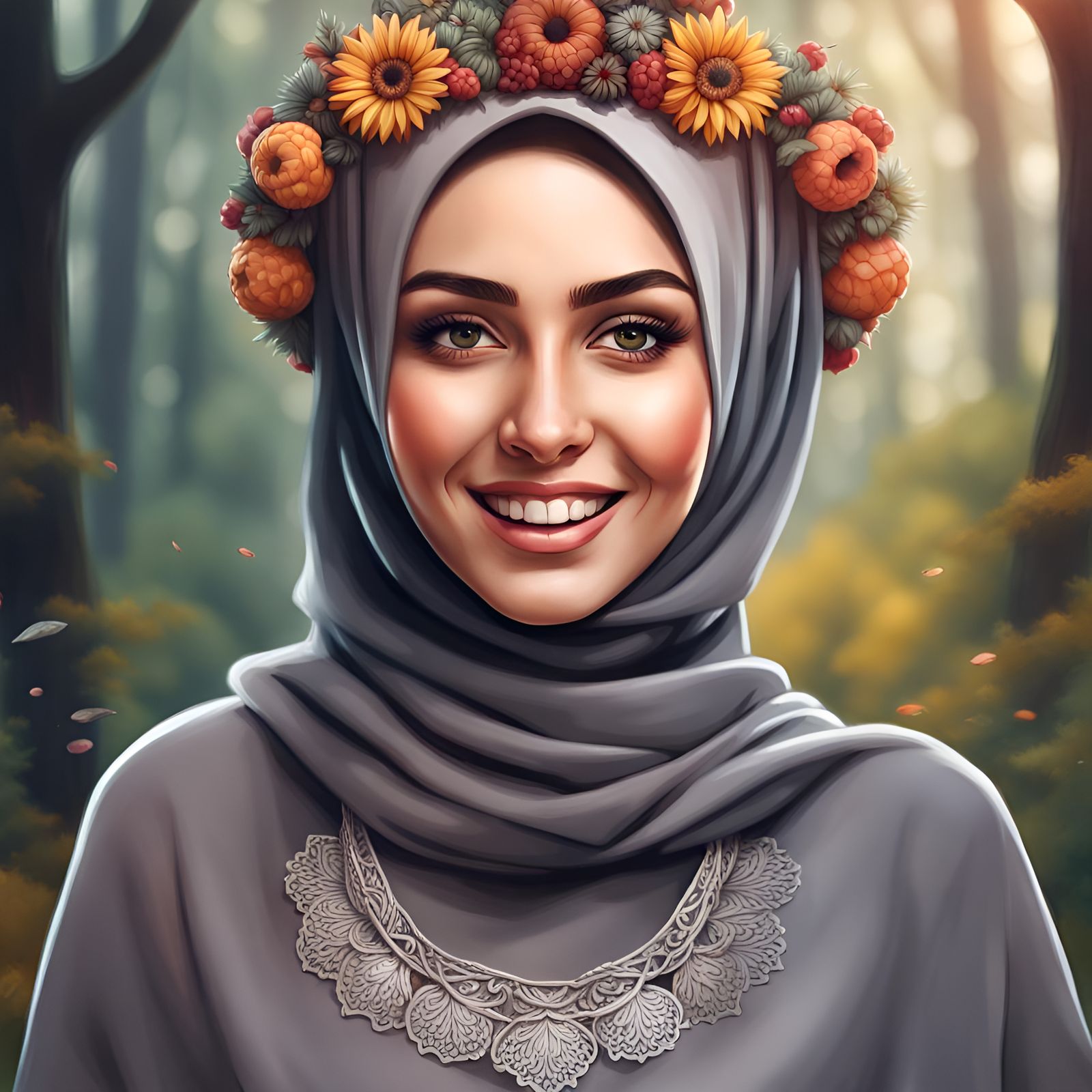 Beautiful Hijabi Girl Portrait in Summer Forest