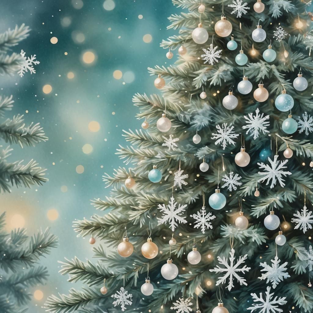 Dreamy Winter Christmas Tree in Watercolor Style