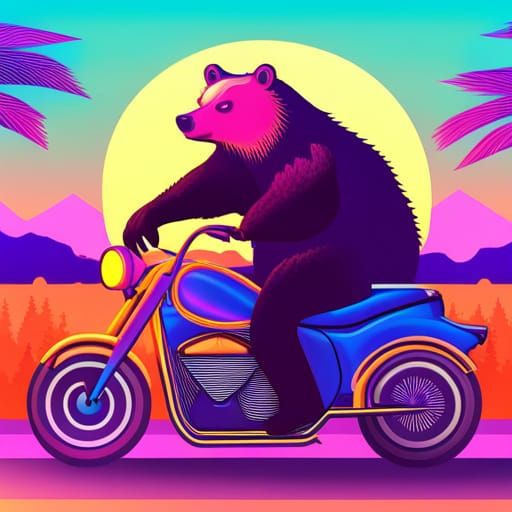 Florida Man and Bear: Synthwave Motorcycle Ride