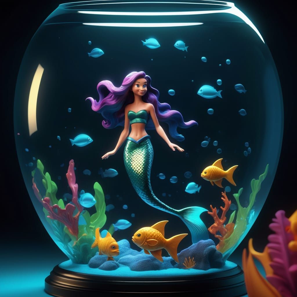 Mermaid in a Pixar-Inspired Aquarium Scene