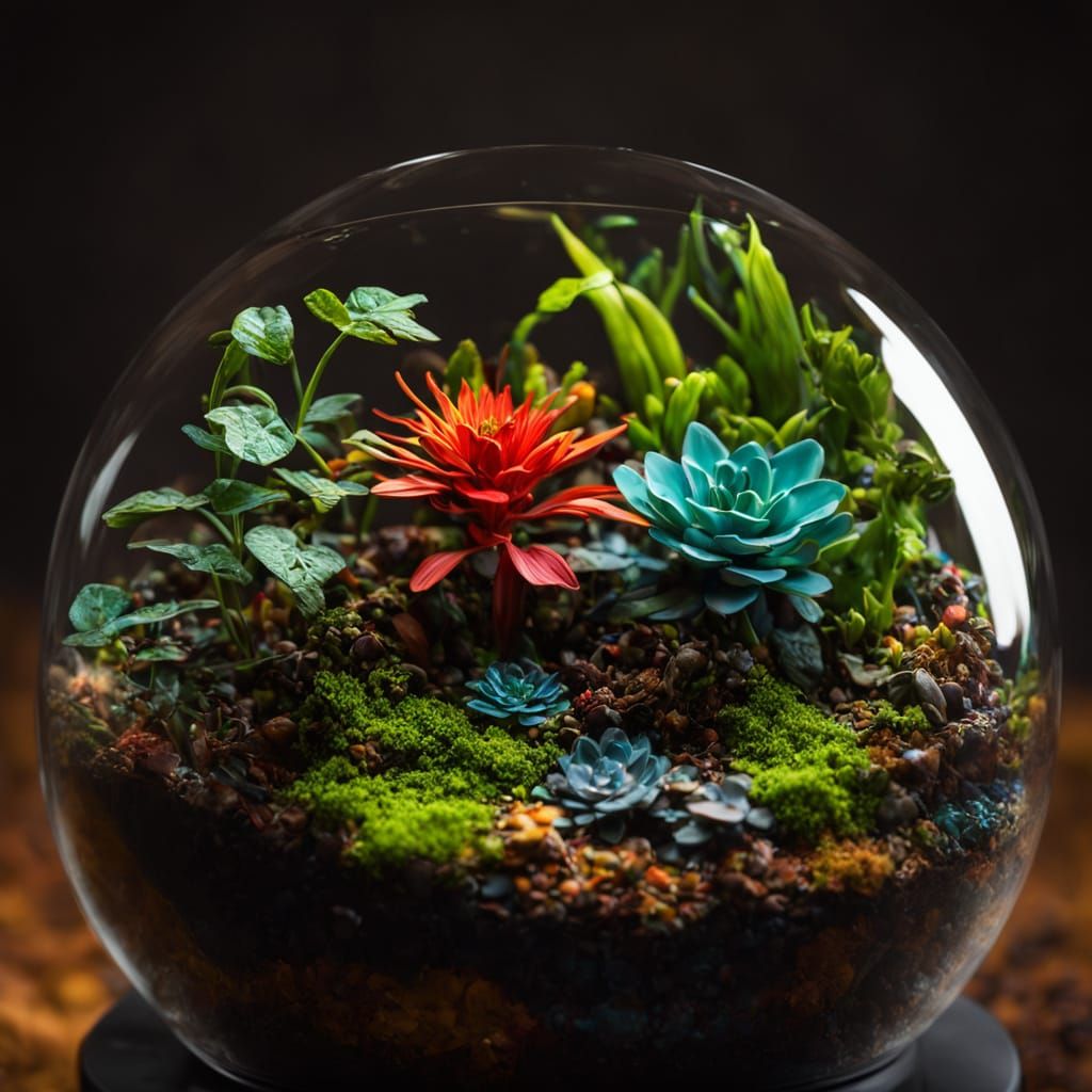 Surreal Terrarium Scene in Hyperrealistic Style