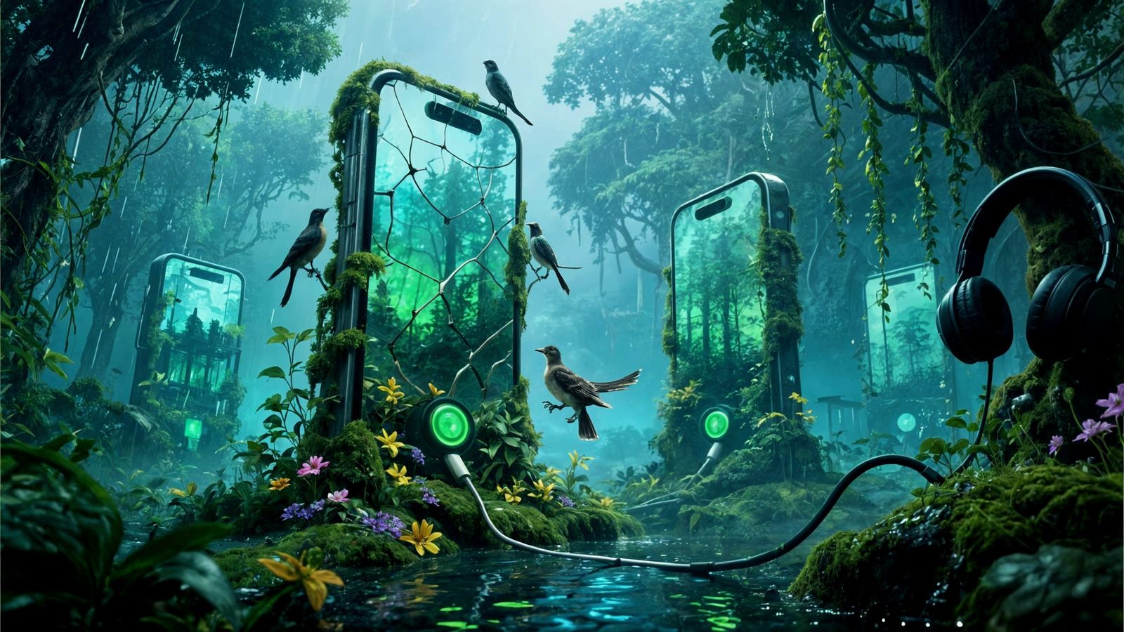 Surreal Rainforest of Giant Smartphones