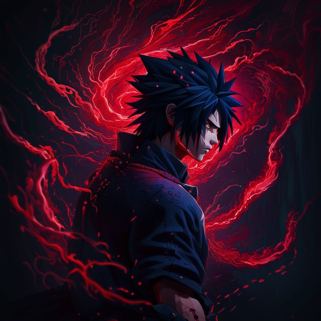 Sasuke Uchiha with Red Lightning, Hyperrealistic Splash Art