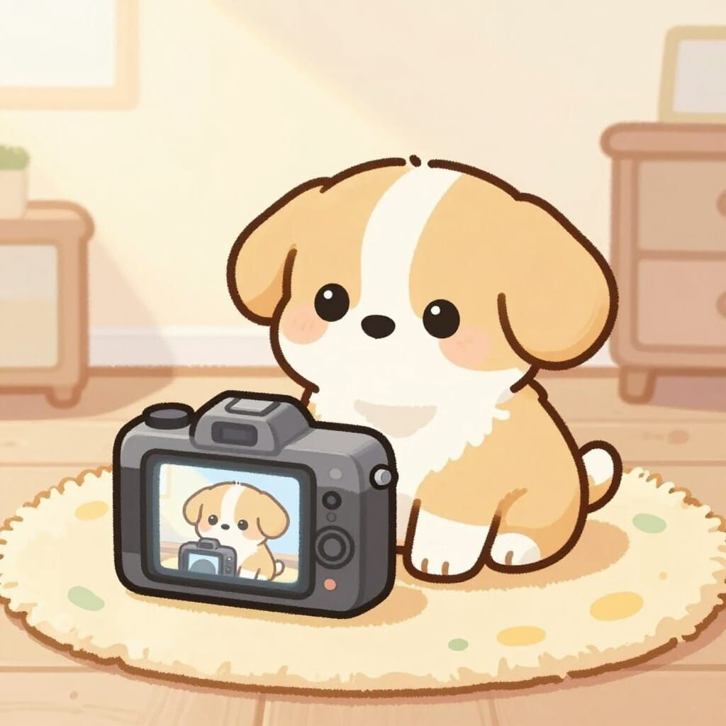 Adorable Puppy Poses for Camera in Children's Book Style