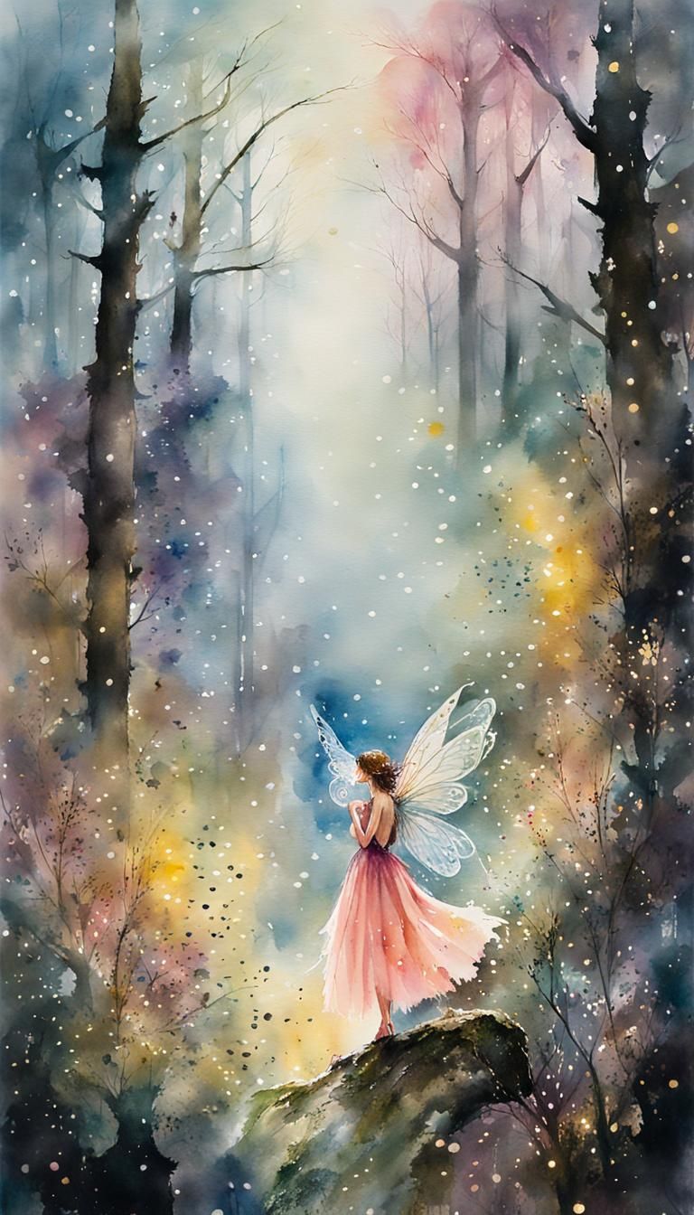 Watercolor Fairy in a Fantasy Forest Celebration