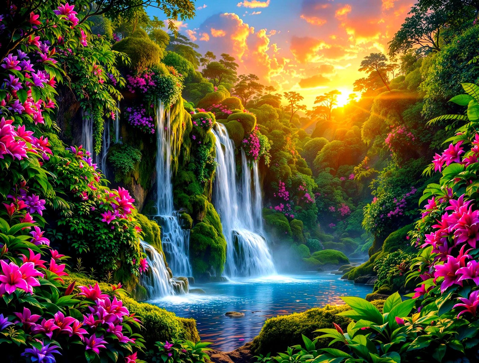 Exotic Jungle Oasis at Dusk