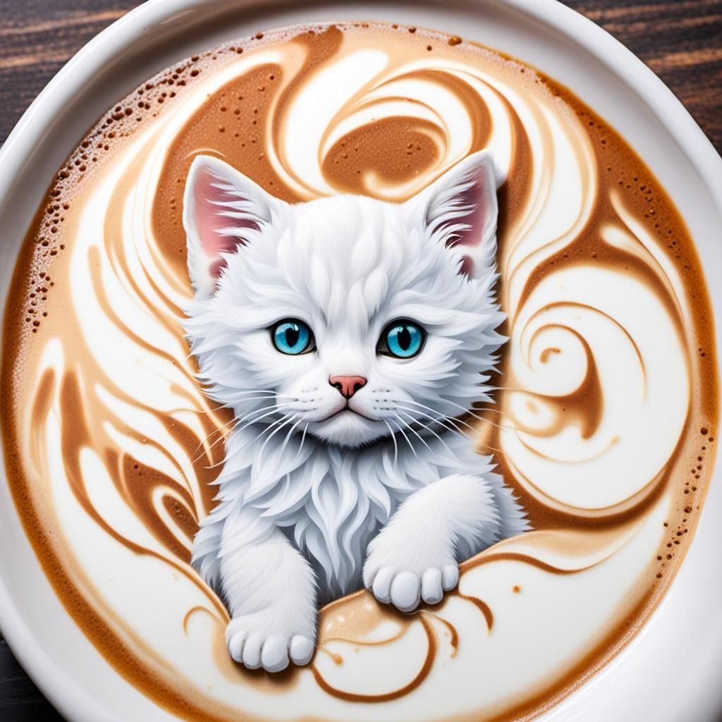 Kitten Latte Art in Creamy Coffee Design