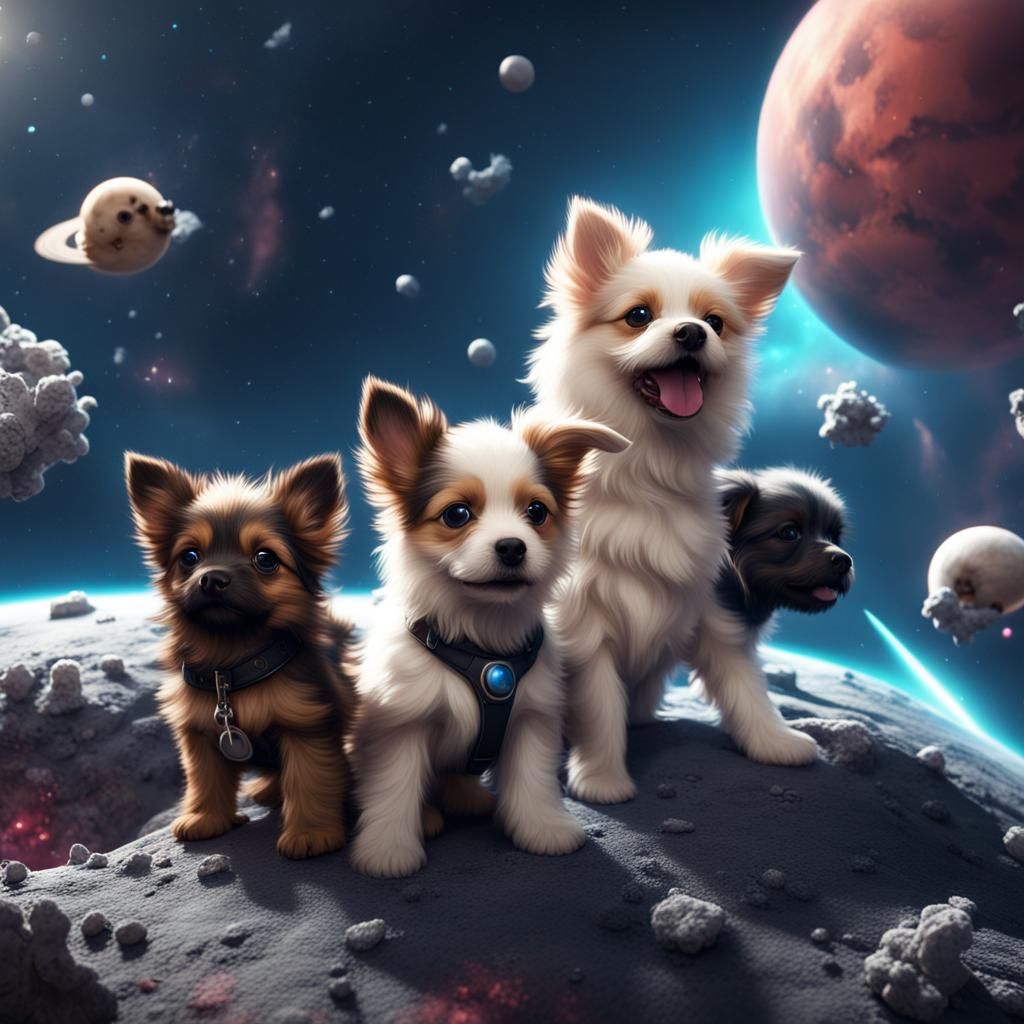 Cute Puppies in Space Fantasy Concept Art