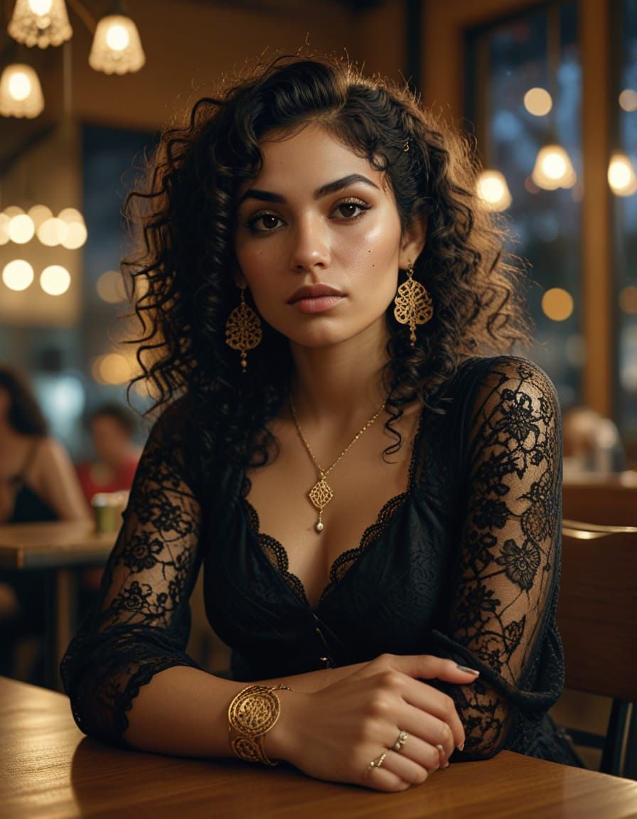 Mexican Woman Portrait with Gothic Lace Details