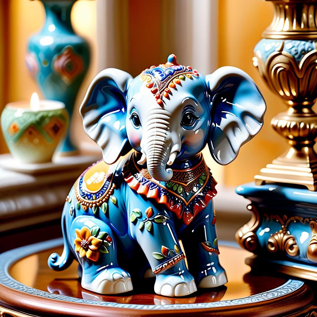 Whimsical Porcelain Elephant Sculpture