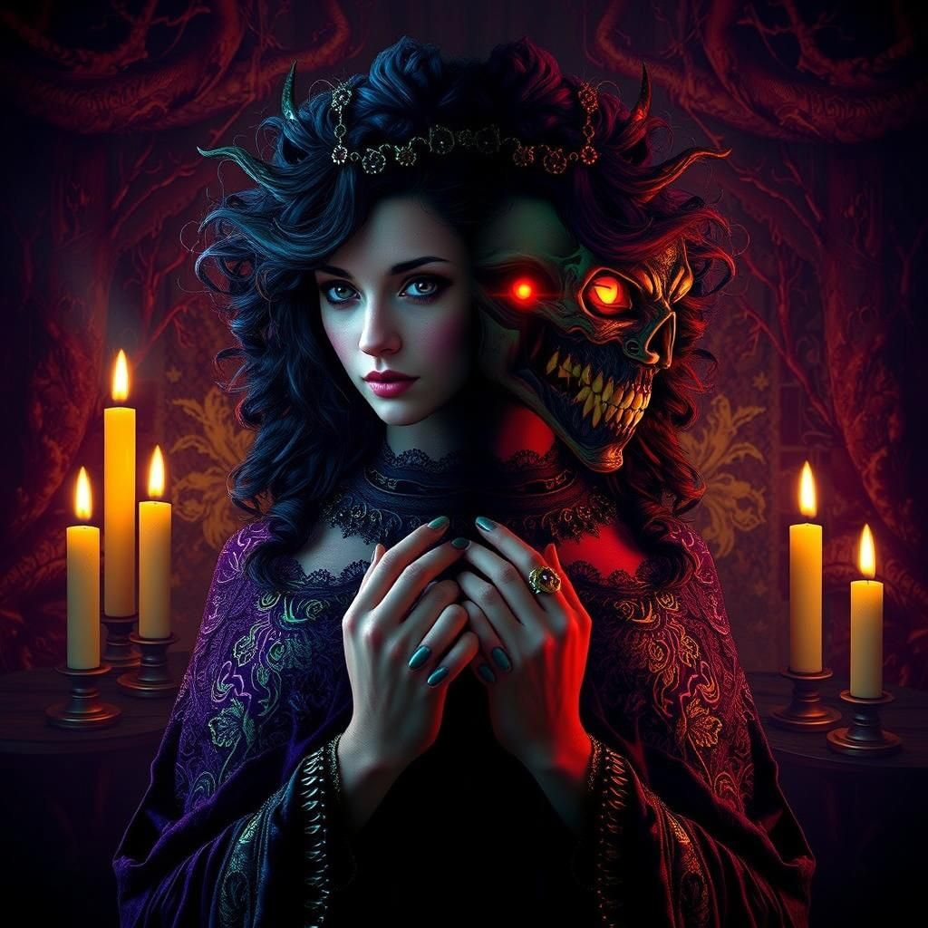 Gemini Woman's Dichotomy in Art Nouveau Style