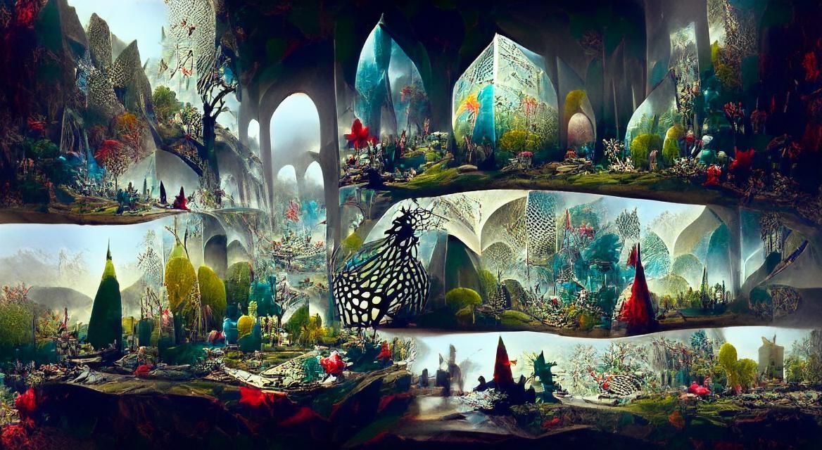 Surreal Alice in Wonderland Landscape with Origami