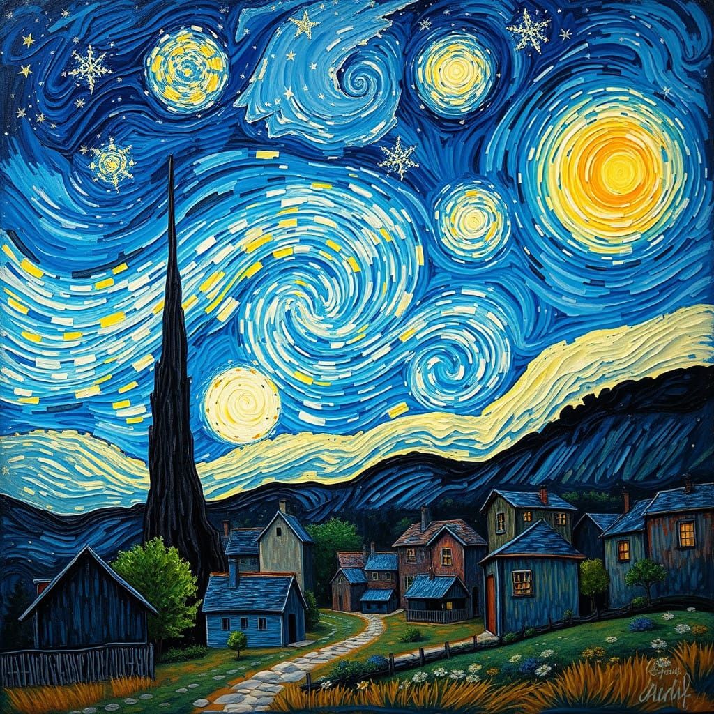 Whimsical Village Under Starry Skies