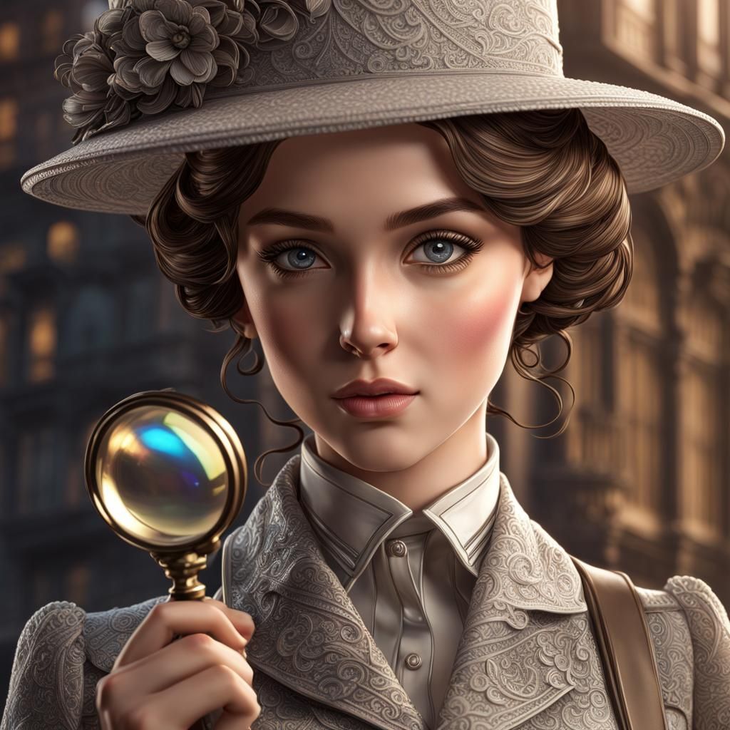 Enola Holmes Style Detective with Magnifying Glass