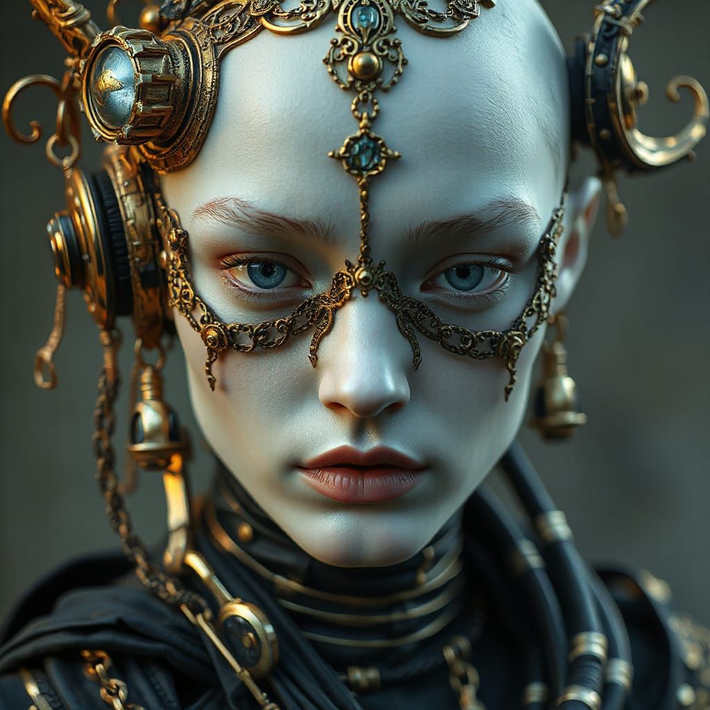 Biopunk Figure with Gold Mask in Tenebroso Lighting