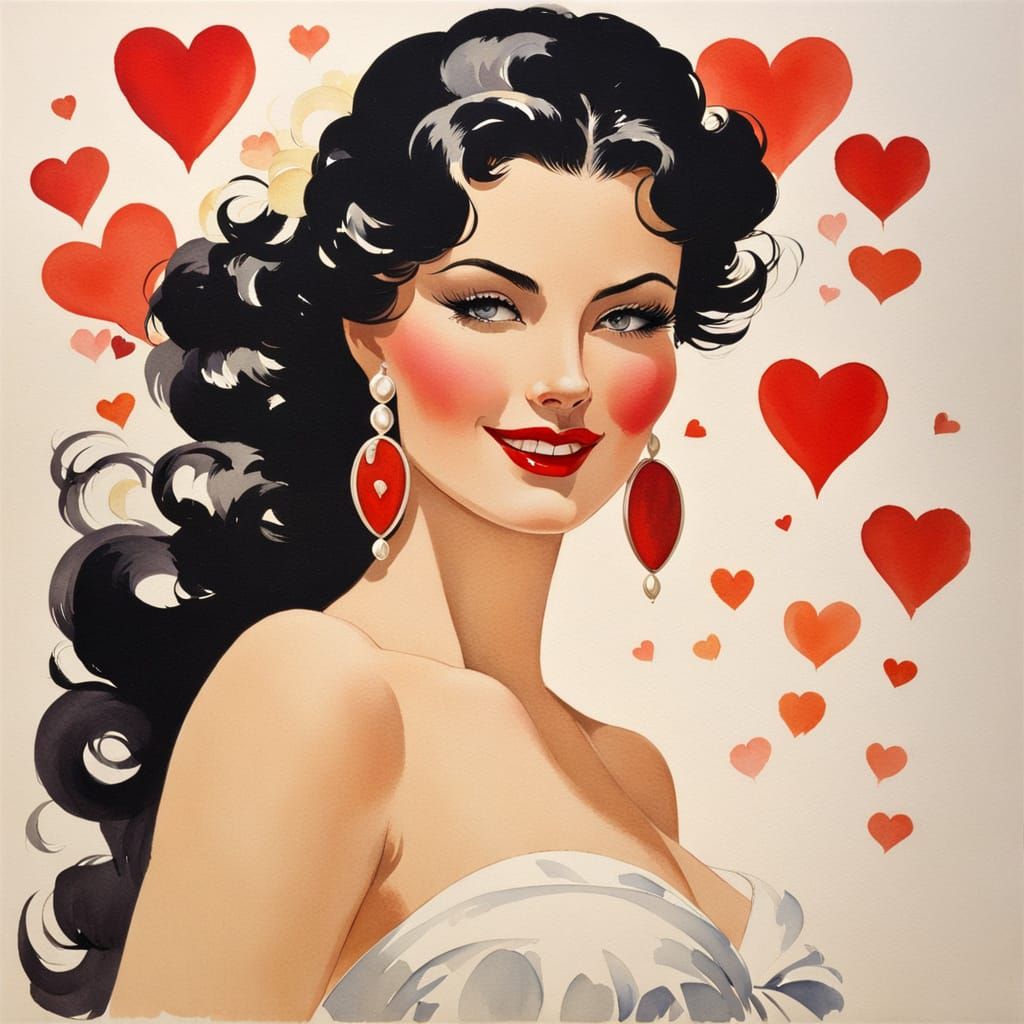 Beautiful Woman in Impressionistic Watercolor