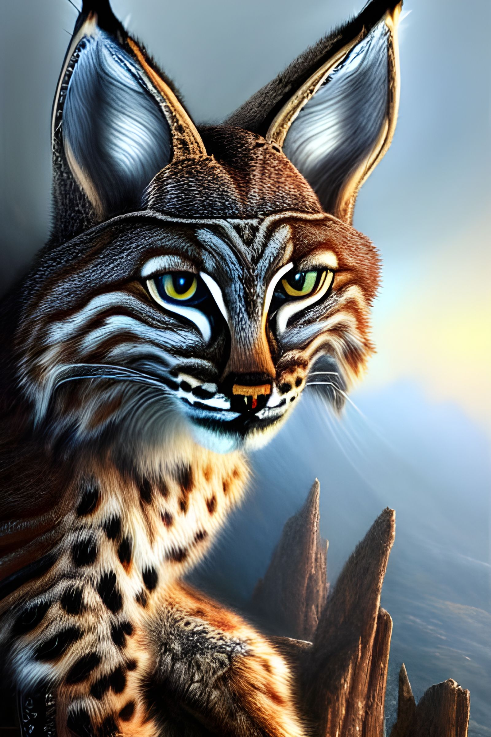 Bobcat climbing a rockcliff