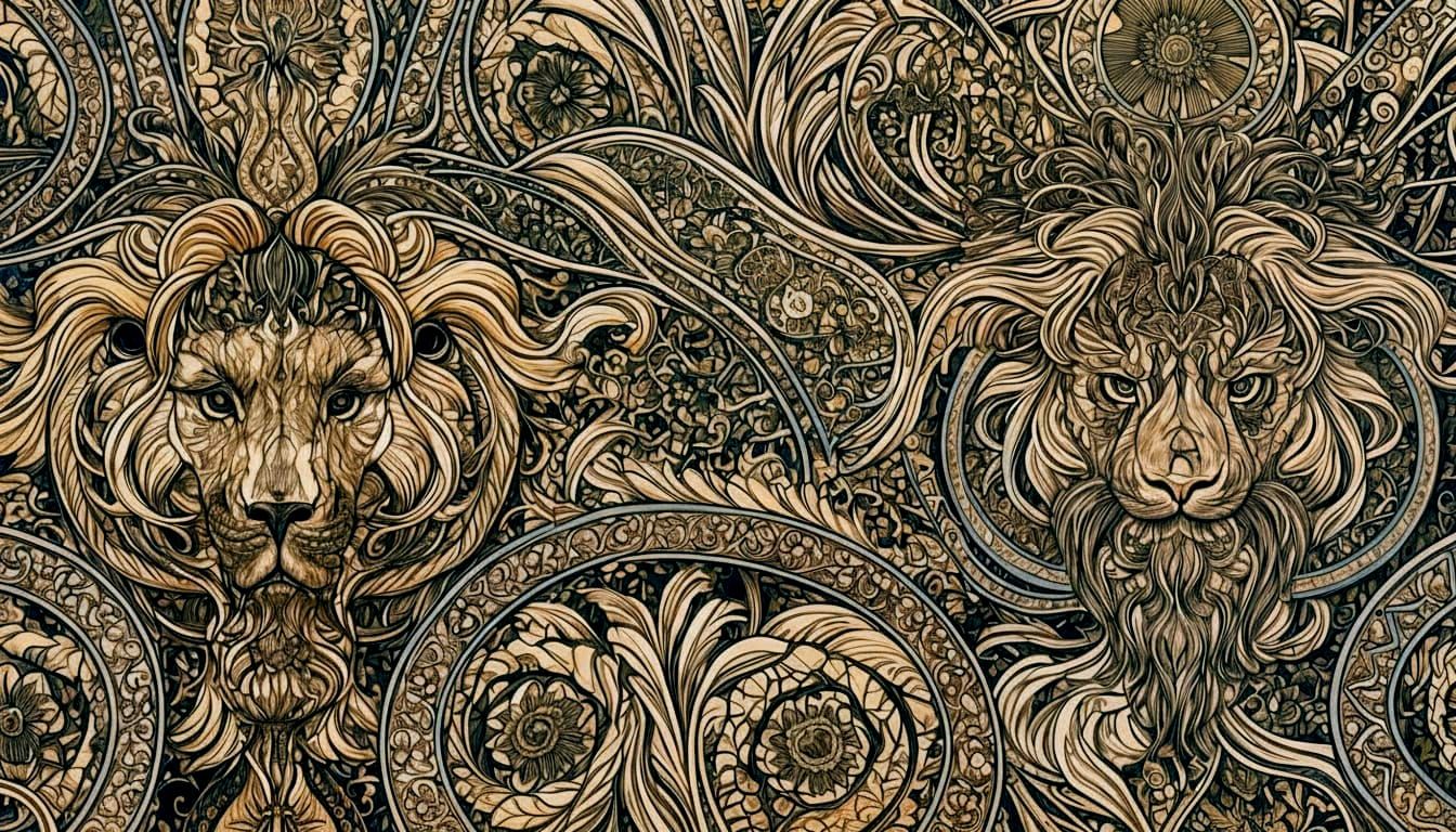 Regal Lion Portrait in Art Nouveau Style