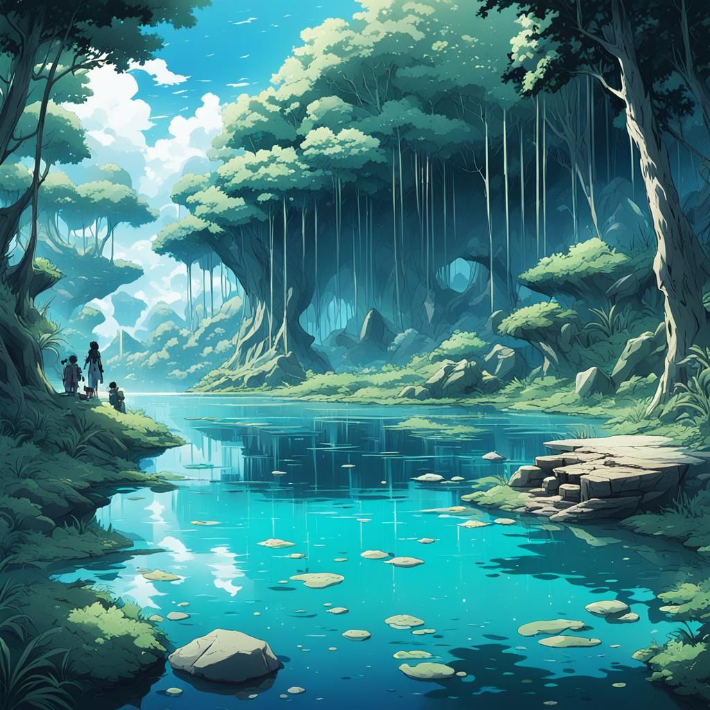 Magical Lagoon with Healing Waters in Anime Style