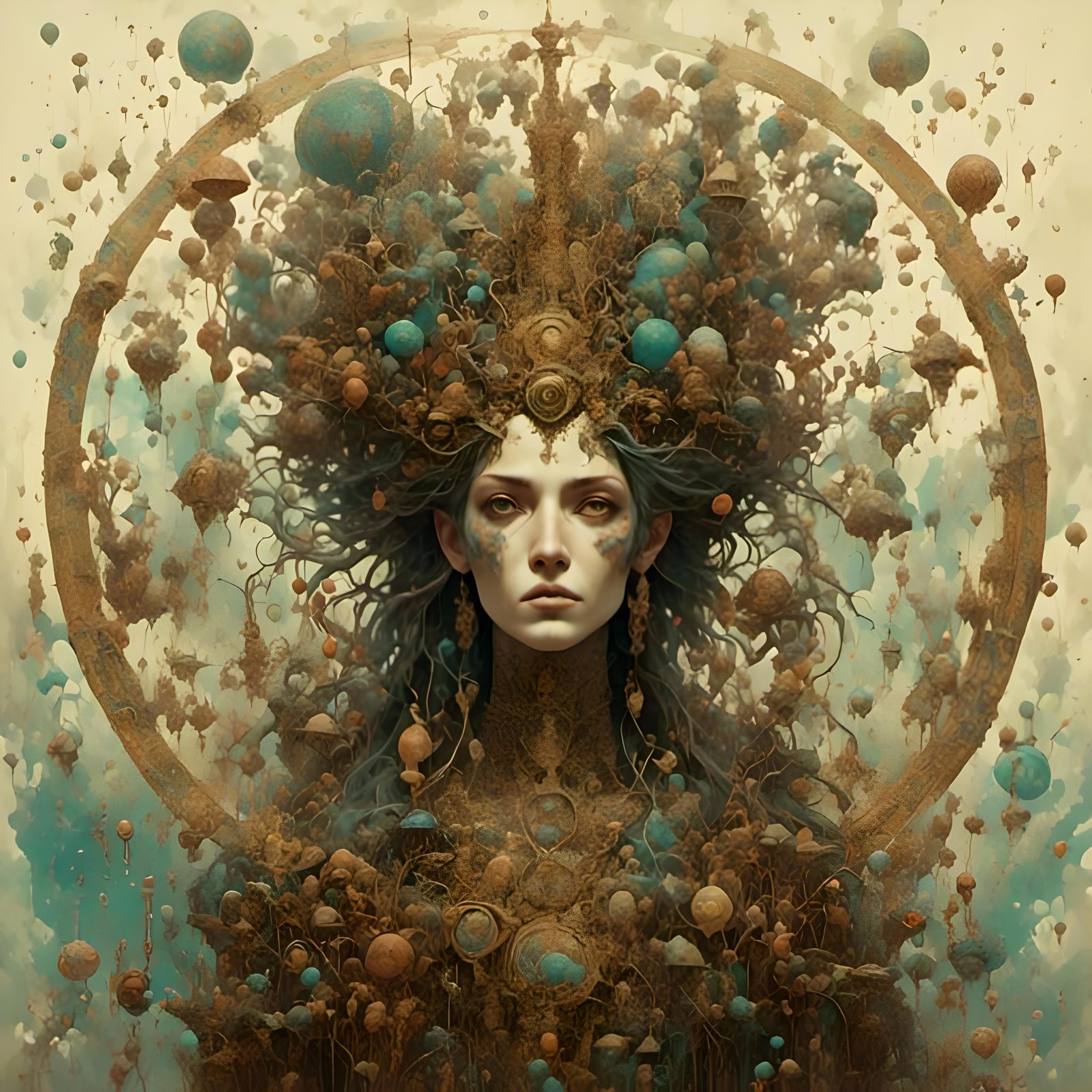 Dreamlike Queen with Dragon and Lion, 3D Render