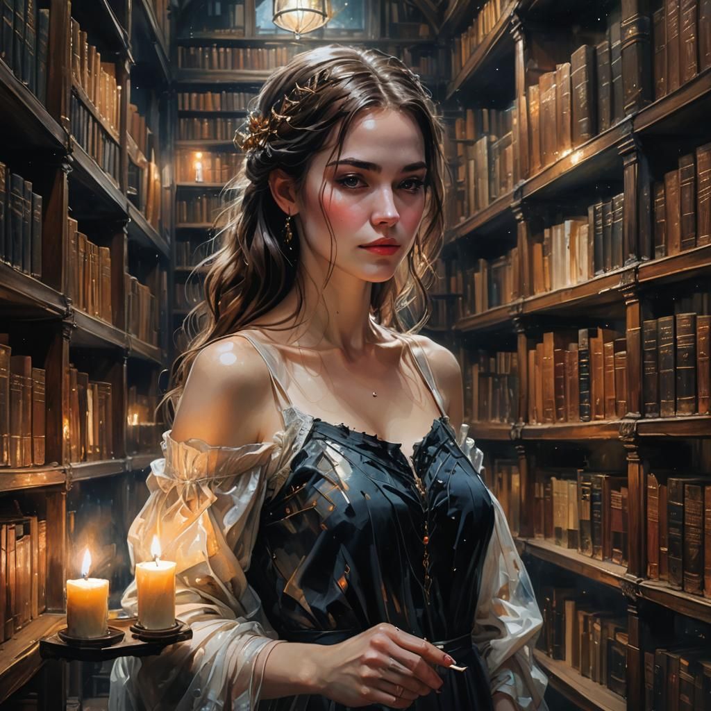 Princess in Ancient Library: Alcohol Ink Art