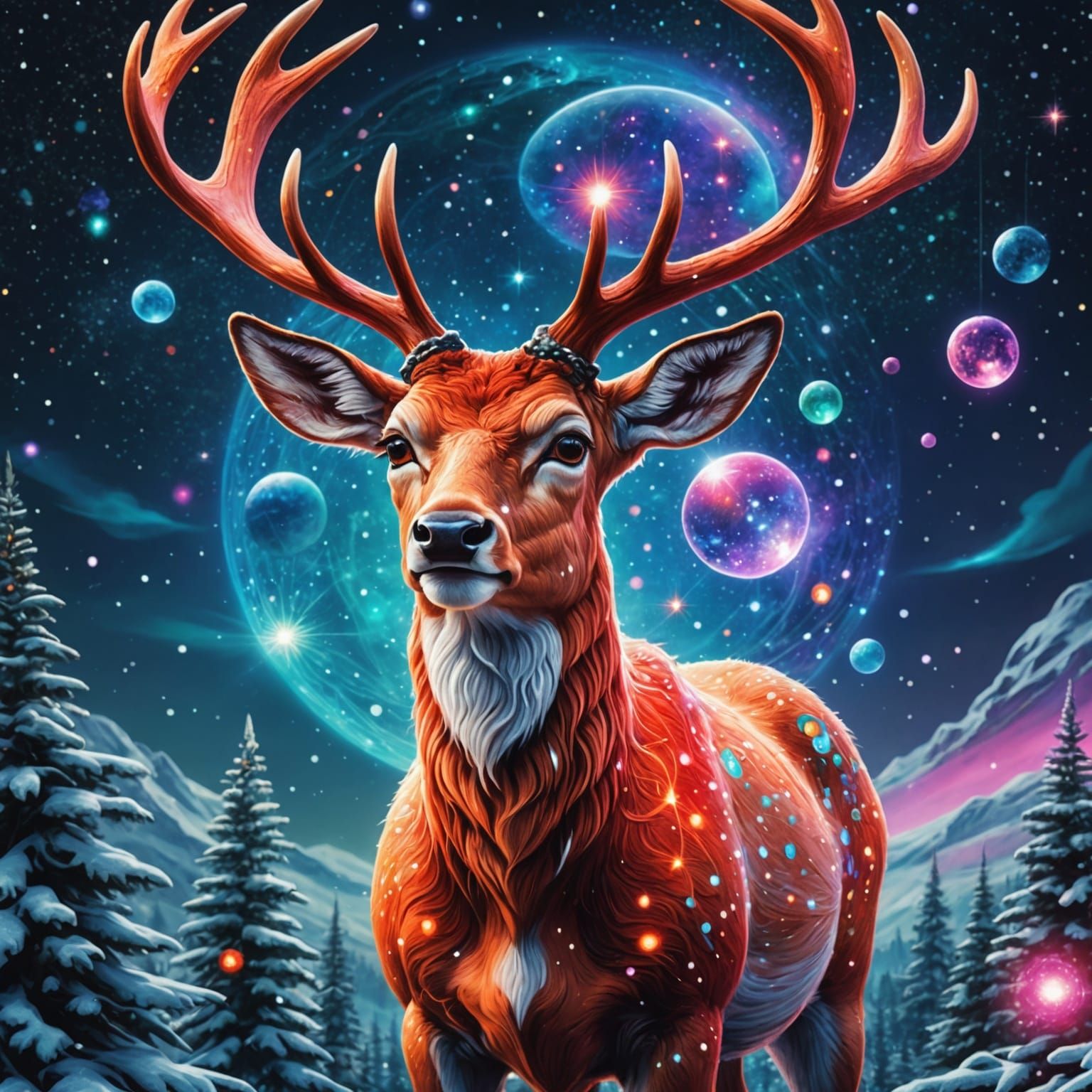 Cosmic Rudolph: Holographic Illustration by Amaringo