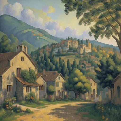 Baroque Oil Painting of a Sunny Village