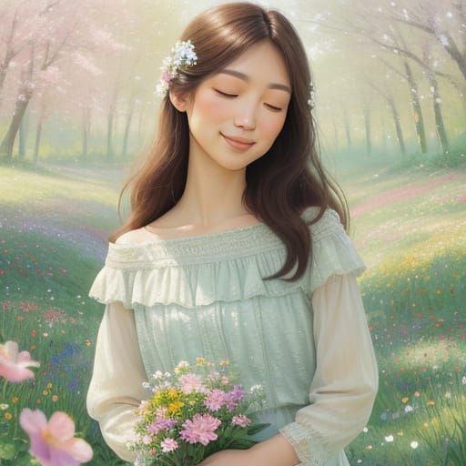 Soothing Impressionist Portrait of a Person Surrounded by Vi...