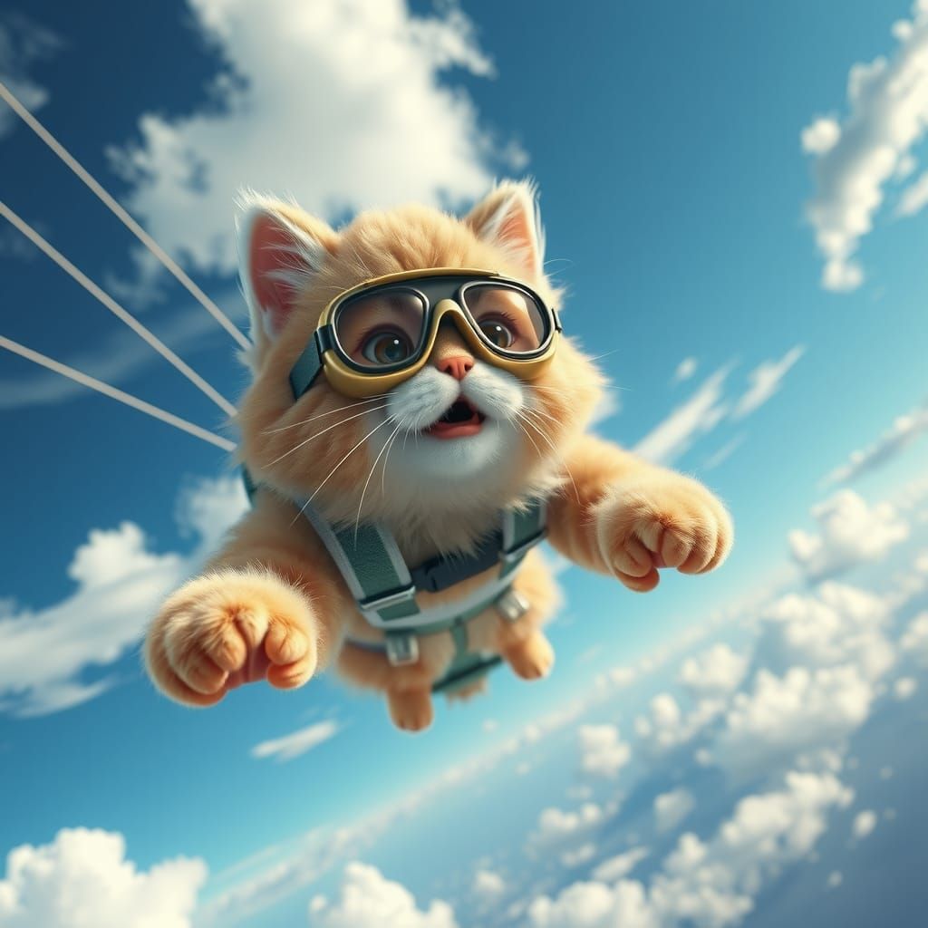 Claymation Persian Cat Skydiving Selfie