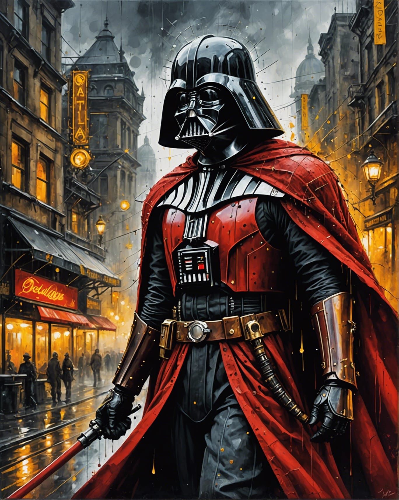 Steampunk Darth Vader in Red Dress Illustration