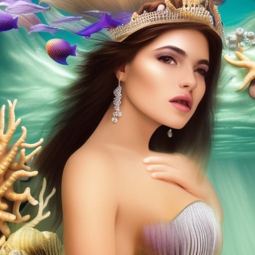 Hispanic Latina Mermaid with Seashell Crown