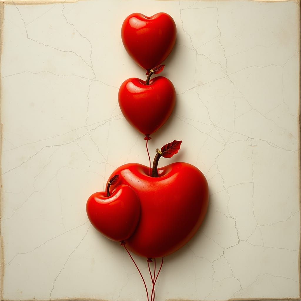 Apple-Shaped Balloons Under Cracked Wax Layer