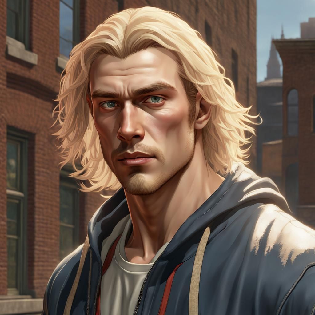 Handsome Man with Blonde Hair in Vivid Anime Style
